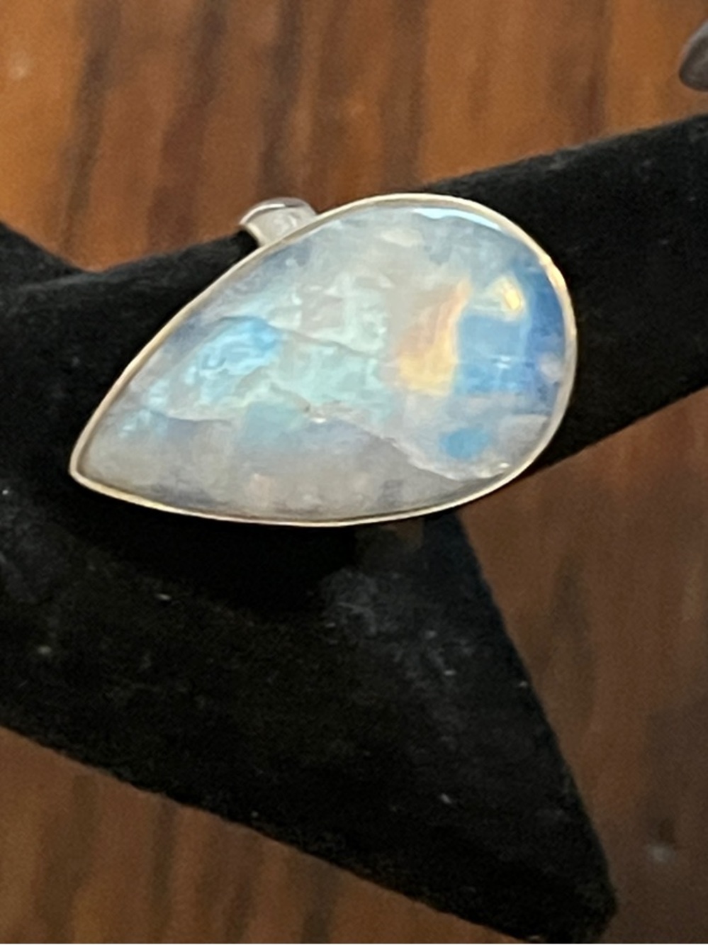 Sterling Silver Teardrop Moonstone Ring in Iridescent Blue - Picture 6 of 8